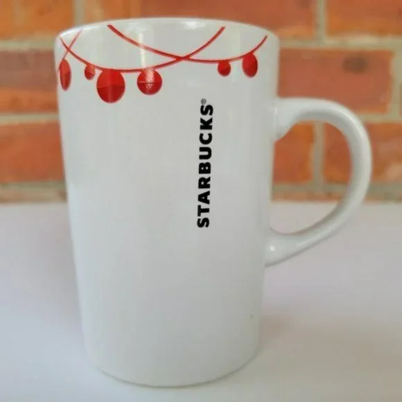 Starbucks Coffee Mug 2012 Christmas Mug Red Ornaments White Background 10.8 oz. - Picture 2 of 5
